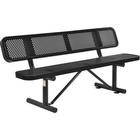 GLOBAL INDUSTRIAL 72 Perforated Metal Outdoor Picnic Bench with Backrest, Black 694557BK